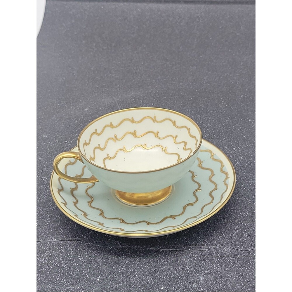 READ Rosenthal Selb Bavaria Porcelain Blue Demitasse Cup Saucer Art Deco Gold